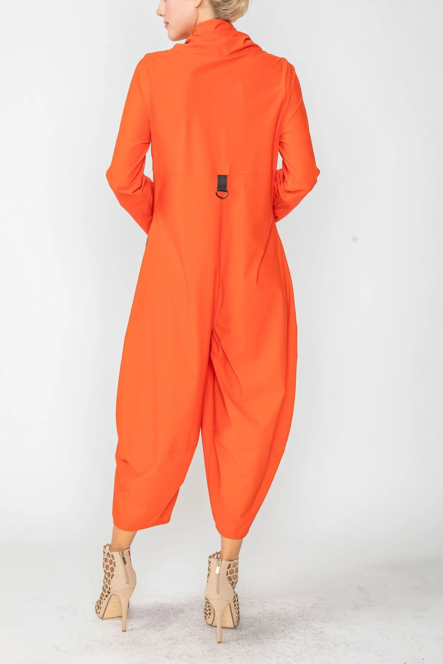 Orange Zip-Up Front Cropped Long Sleeve Jumpsuit