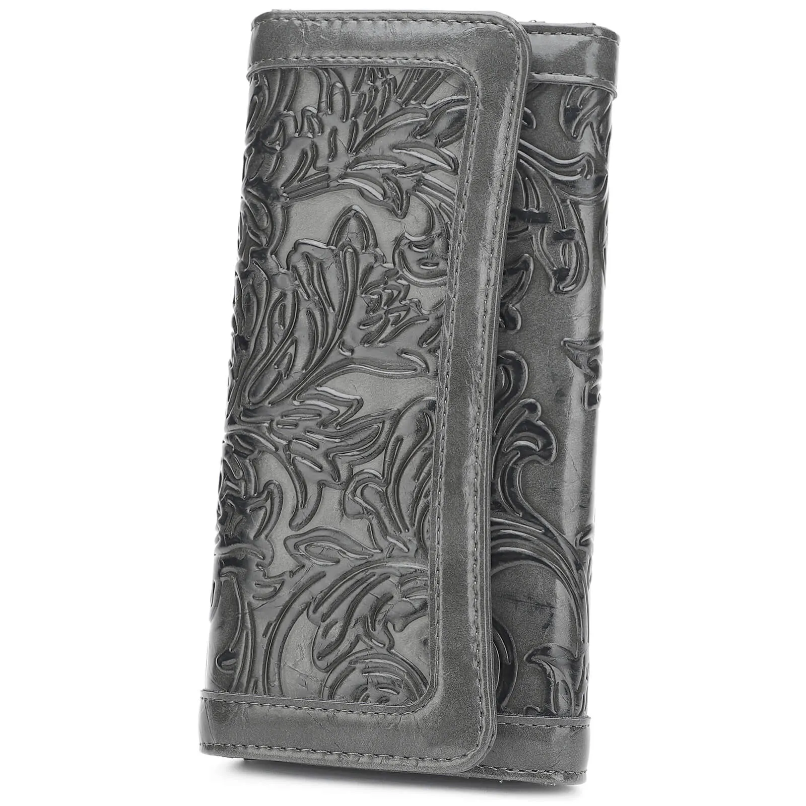 Orchid Embossed Tri-fold long wallet-GRAY