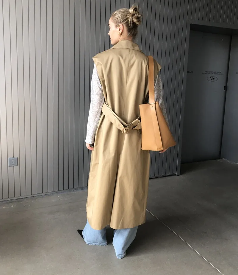 Purpdrank - 2023 Women Fashion Fall / Autumn 2 piece long trench coat Female outerwear blue Khaki