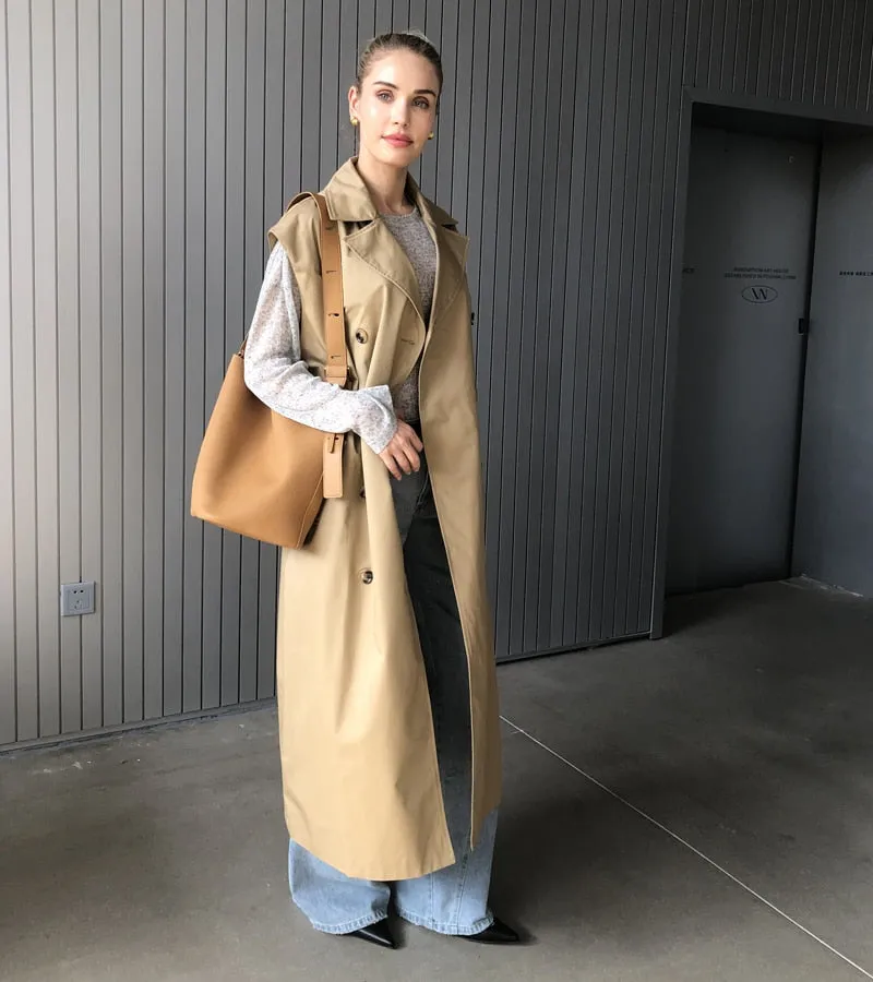 Purpdrank - 2023 Women Fashion Fall / Autumn 2 piece long trench coat Female outerwear blue Khaki