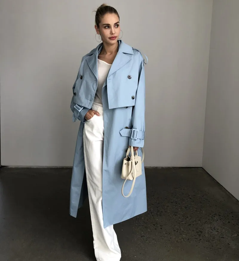 Purpdrank - 2023 Women Fashion Fall / Autumn 2 piece long trench coat Female outerwear blue Khaki