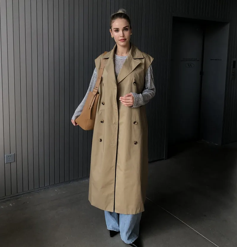 Purpdrank - 2023 Women Fashion Fall / Autumn 2 piece long trench coat Female outerwear blue Khaki