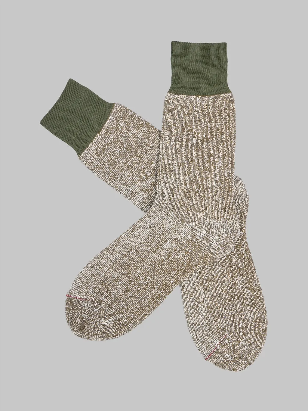 ROTOTO Double Face Crew Socks "Silk & Cotton" Olive/Dark Khaki