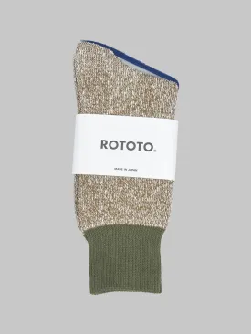 ROTOTO Double Face Crew Socks "Silk & Cotton" Olive/Dark Khaki