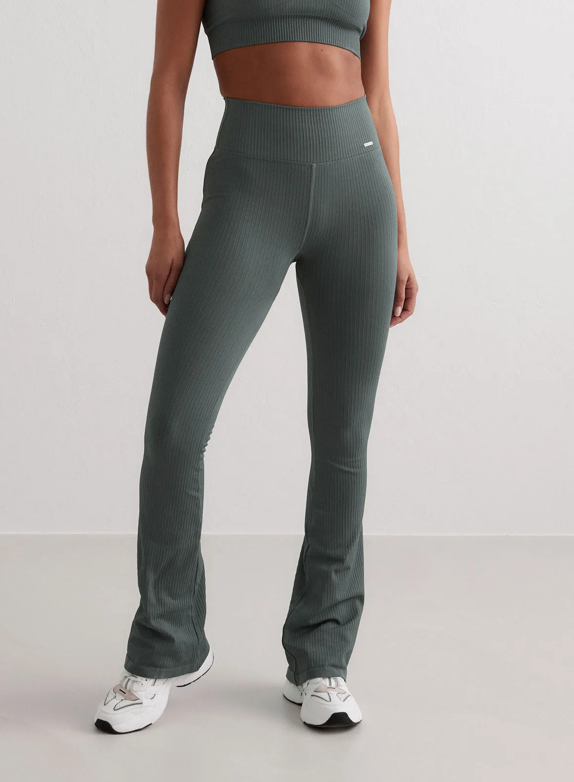 Sage Ribbed Seamless Flare Tights