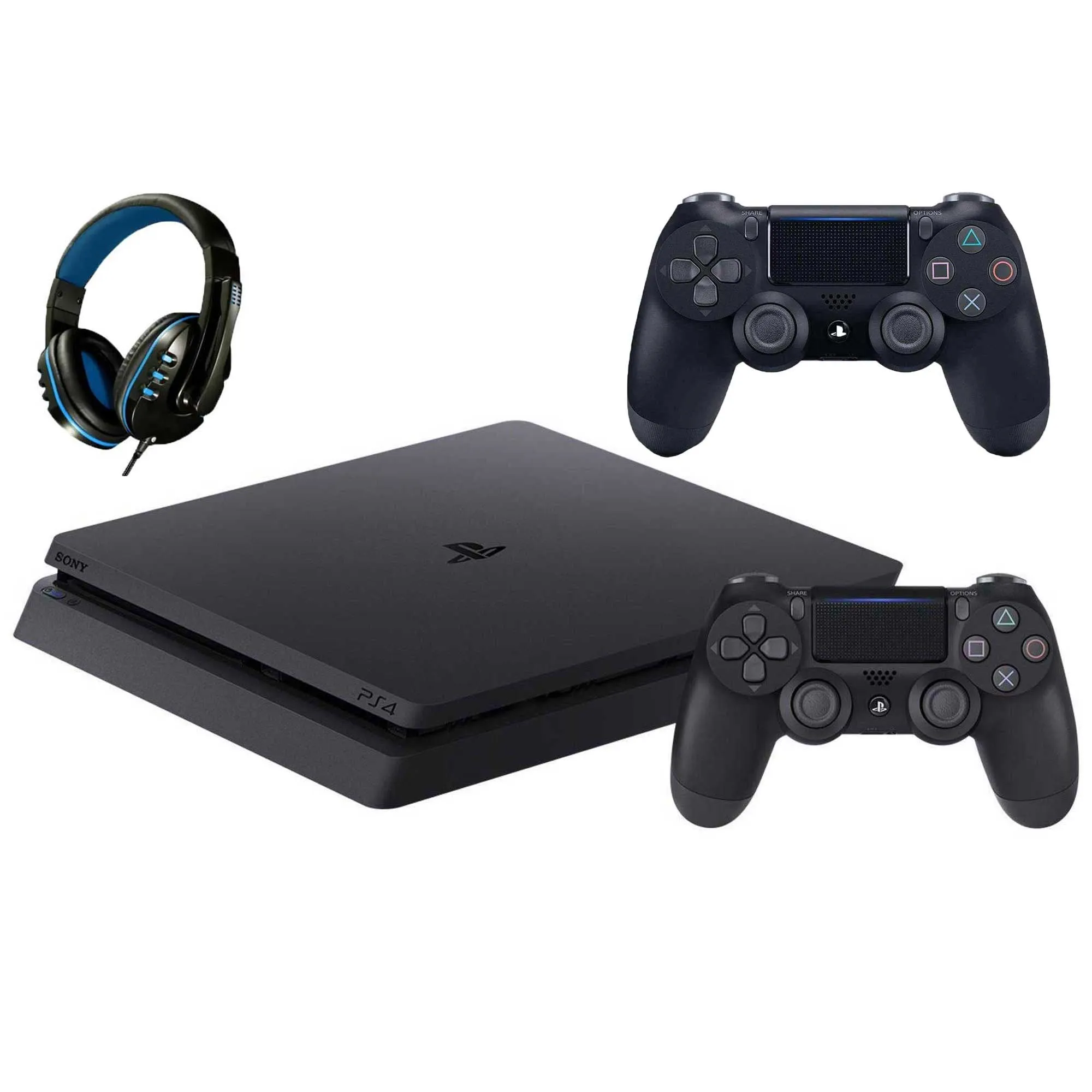 Sony 2215B PlayStation 4 Slim 1TB Gaming Console Black 2 Controller Included BOLT AXTION Bundle Used