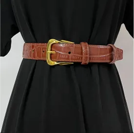 Vintage fashion classic leather gilt spin buckle belt embossed belt