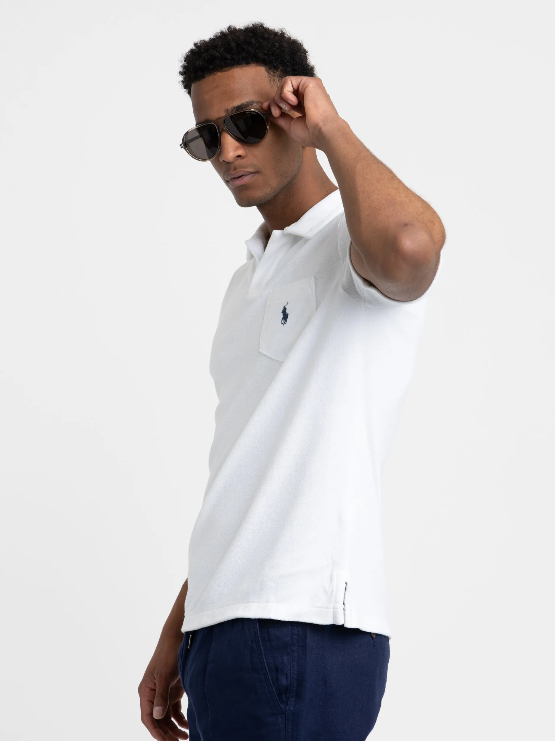 White Classic Fit Terry Polo Shirt