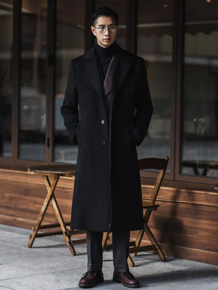 Wiaofellas Autumn Winter Long Warm Black Trench Coat Men Single Breasted Luxury Wool Blends Overcoat High Quality Clothing