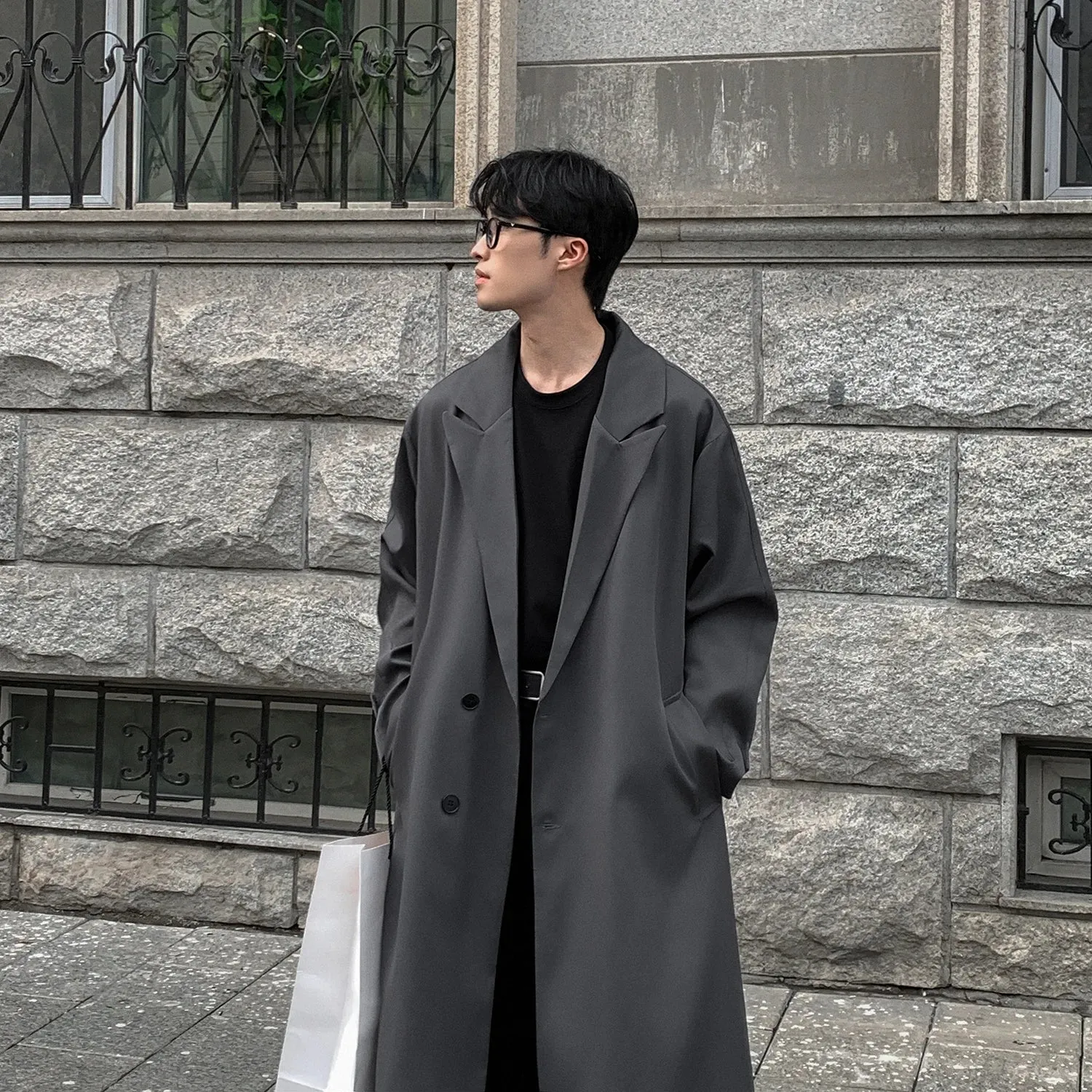 Wiaofellas  -  Trench Coat Autumn Korean Men's New Fashion Overcoat Male Long Windbreaker Streetwear Trench Men Outerwear Black/Gray/Coffee