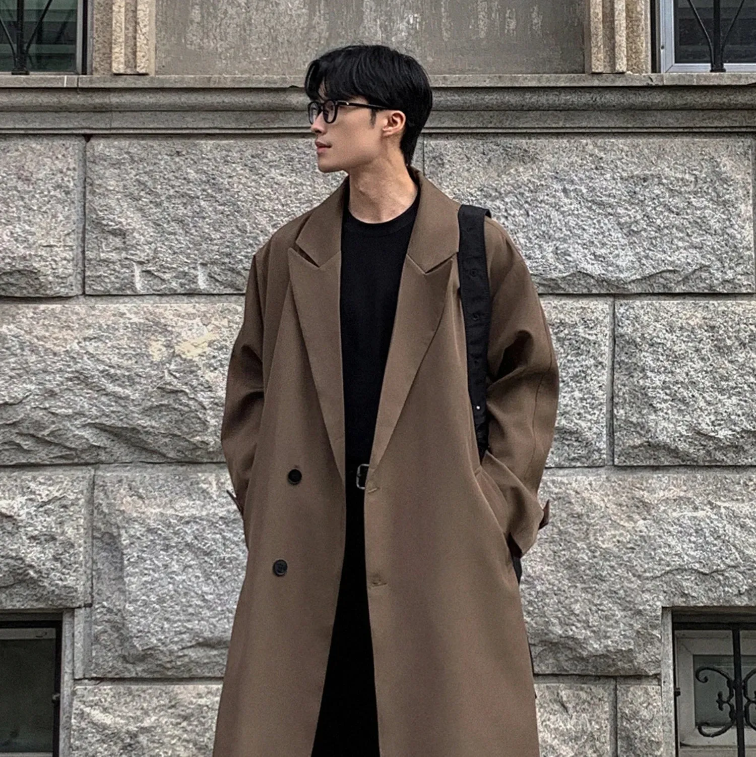 Wiaofellas  -  Trench Coat Autumn Korean Men's New Fashion Overcoat Male Long Windbreaker Streetwear Trench Men Outerwear Black/Gray/Coffee