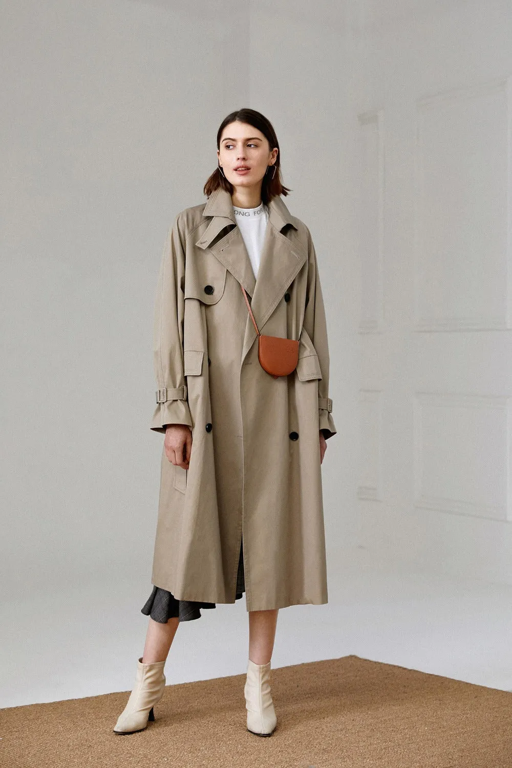 Wjczt Brand new Fashion 2022 Fall /Autumn Casual Double breasted Simple Classic Long Trench coat with belt Chic Female windbreaker