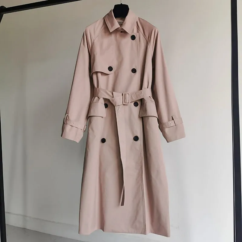 Wjczt Brand new Fashion 2022 Fall /Autumn Casual Double breasted Simple Classic Long Trench coat with belt Chic Female windbreaker