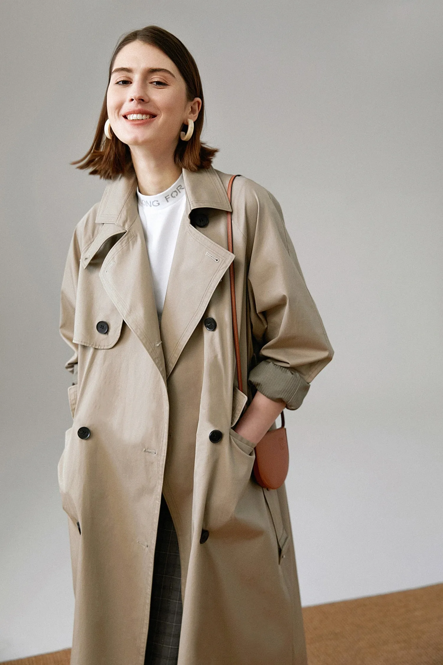 Wjczt Brand new Fashion 2022 Fall /Autumn Casual Double breasted Simple Classic Long Trench coat with belt Chic Female windbreaker