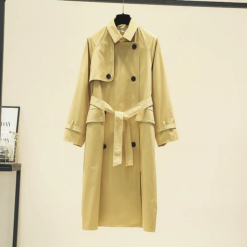 Wjczt Brand new Fashion 2022 Fall /Autumn Casual Double breasted Simple Classic Long Trench coat with belt Chic Female windbreaker