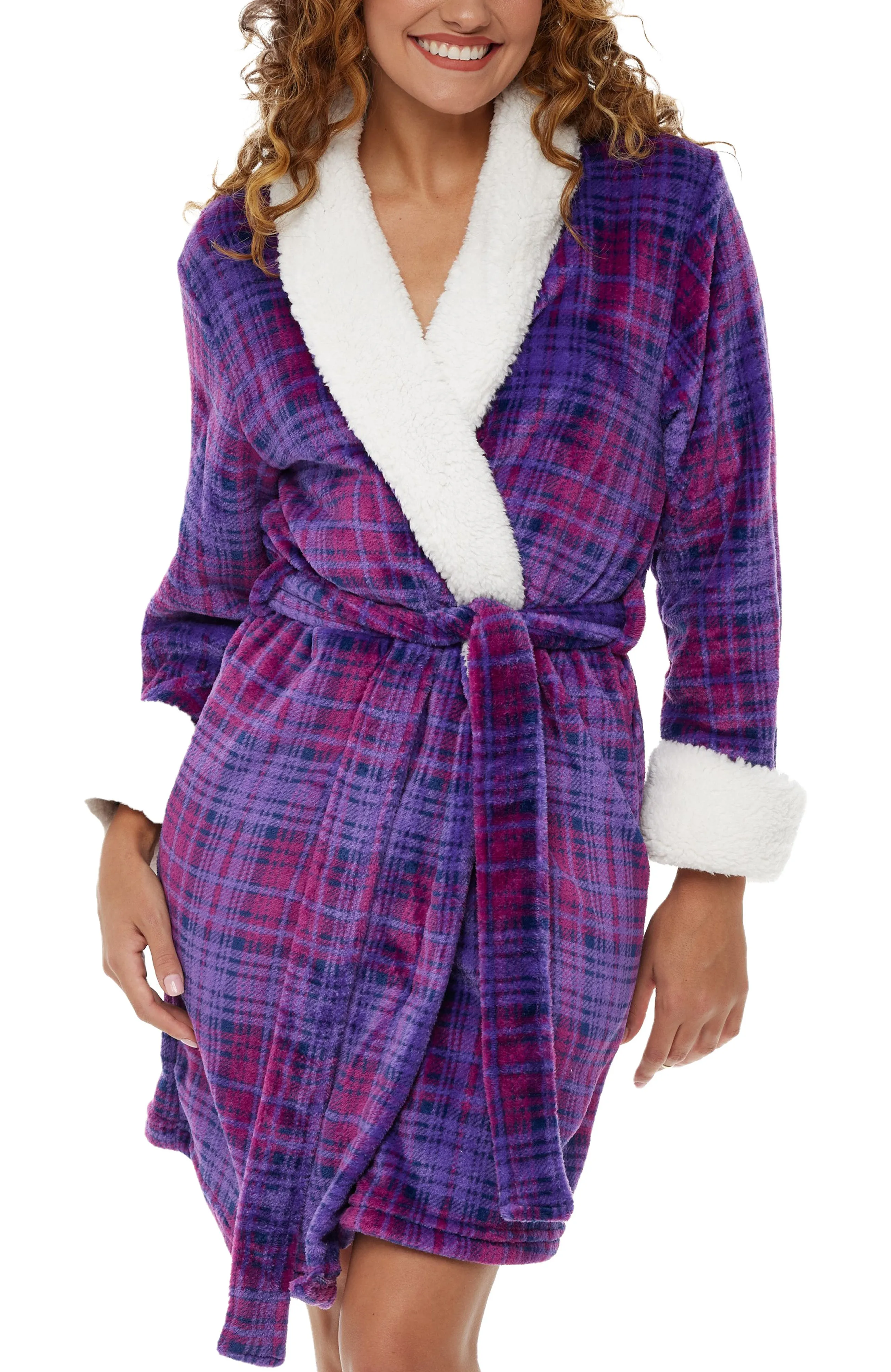 Women's Classic Plush Robe, Short Fleece Bathrobe Solids