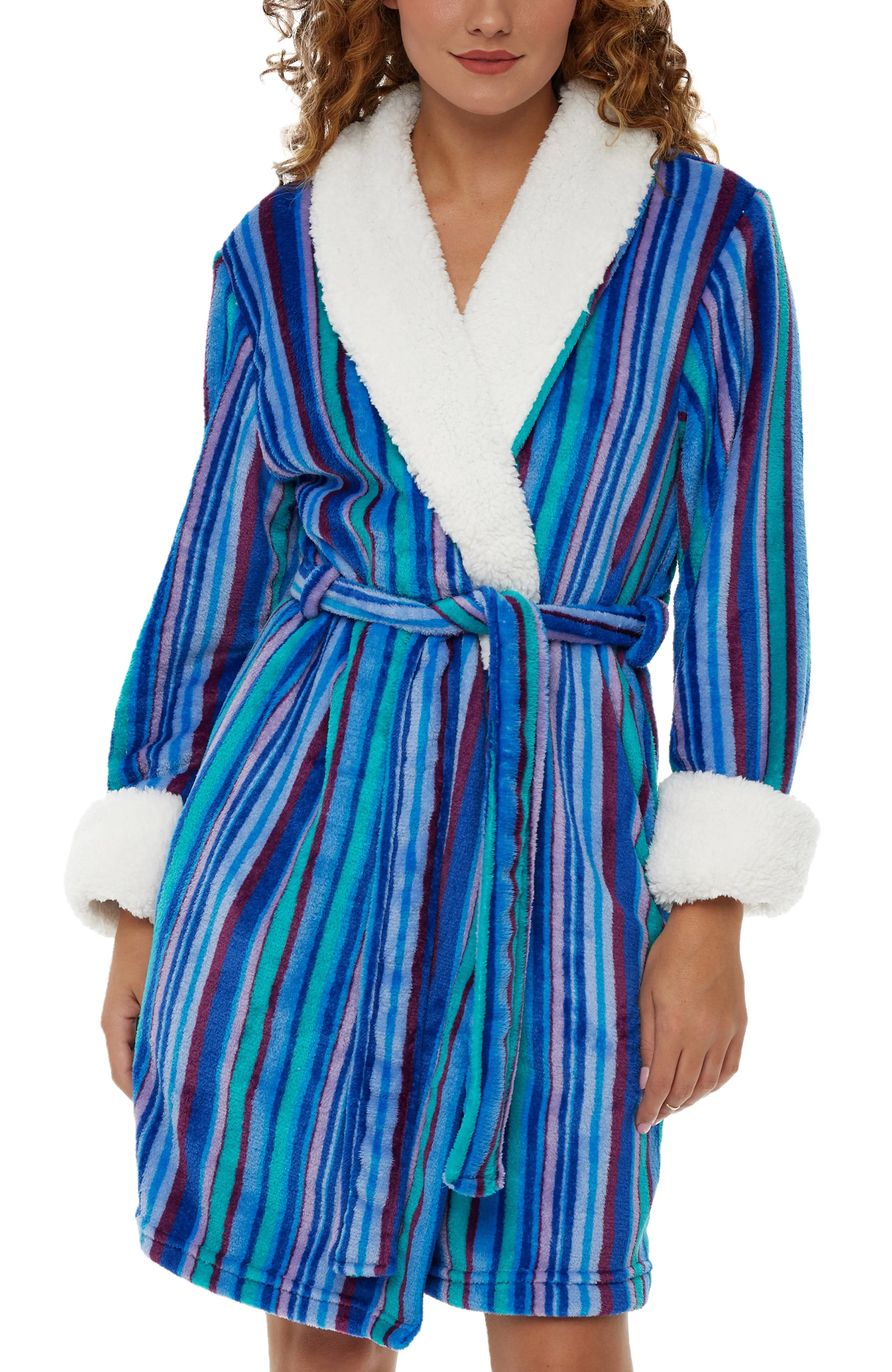 Women's Classic Plush Robe, Short Fleece Bathrobe Solids